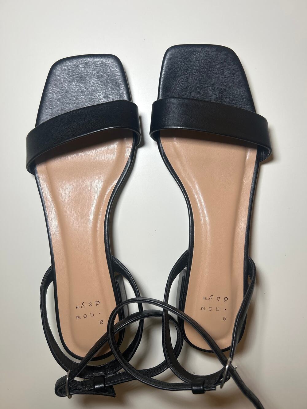 A New Day Black Ankle Tie Sandals Size 8